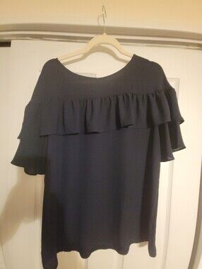 LOFT Navy Ruffle Blouse